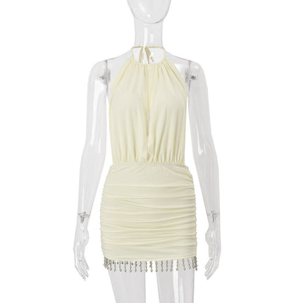 Sexy Backless Solid Color Slim Fit Short Hip-hugger Dress