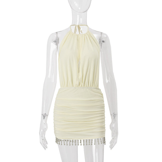 Sexy Backless Solid Color Slim Fit Short Hip-hugger Dress