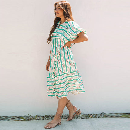 Multi-Color Loose Slim Fit Printed Long Dress For Women