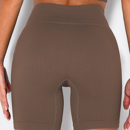 Yoga Shorts Ribbed Seamless Workout High Waist Athletic Leggings Suitable For Yoga Fitness, Workout Shorts Yoga Seamless Ribbed High Waisted Spandex Booty Biker Shorts