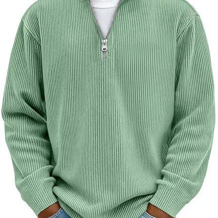 Corduroy Zipper Stand Collar Sweatshirt Fashion Warm Solid Color Long Sleeve Top Men's Casual Polo Shirt Clothing