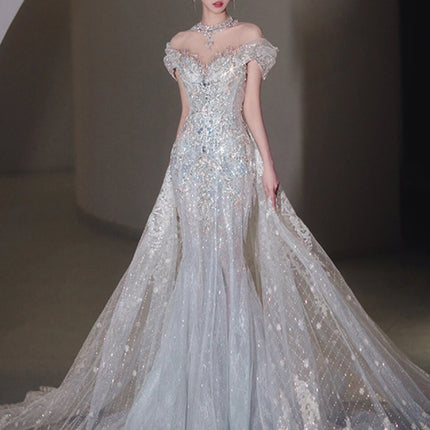 Fishtail Light Wedding Dress Bride Toasting Gown