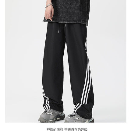 Men's Loose Casual Striped Stitching Wide Leg Track Pants