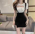 Lightly Mature Suit Female Strap Suspender Skirt Short Sleeve Suit