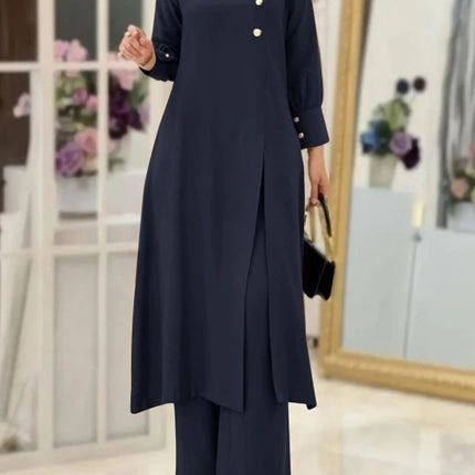 Muslim Women's Wear Two-piece Fashion Elegant Solid Color Side
