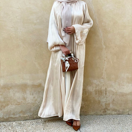 Eid Muslim Abaya Dress Kimono For Women Fashion Shining Silklike Summer Abayas Cardigan Puff Sleeve Dubai Turkey Clothes