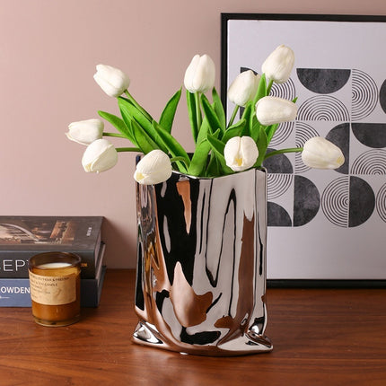 Ceramic Vase Silver-plated Simple Living Room Paper Bag Flower Arrangement