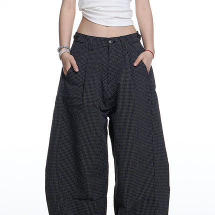 American Retro Plaid Lazy Wide Leg Machete Casual Pants For Women
