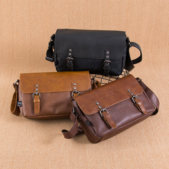 Korean Men's PU Leather Retro Flip Literary Shoulder Bag