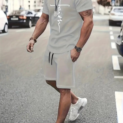 Casual Sports Suit Round Neck Short Sleeve 3d Digital Printing Design Two-piece Set