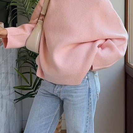 Casual Woolen Solid Color Long-sleeved Sweater