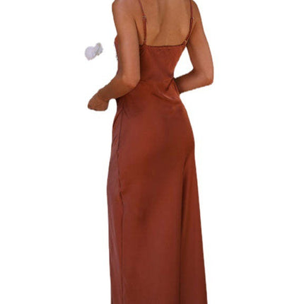 Summer Pure Color Split Dress Women