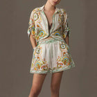 High-waisted Casual Chic Set Featuring A Short-sleeve Shirt And Stylish Printed Shorts