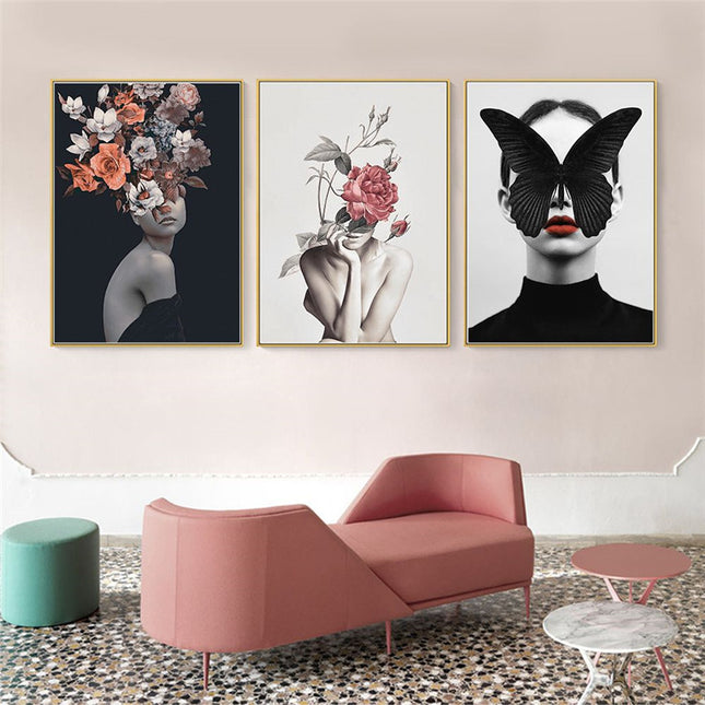 Modern Living Room Home Decor Painting Abstract Floral Character Art Canvas Poster