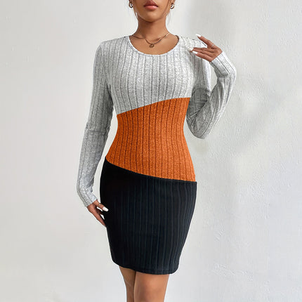 Sexy Classical Round Neck Color Contrast Regular Sleeve Mid Dresses