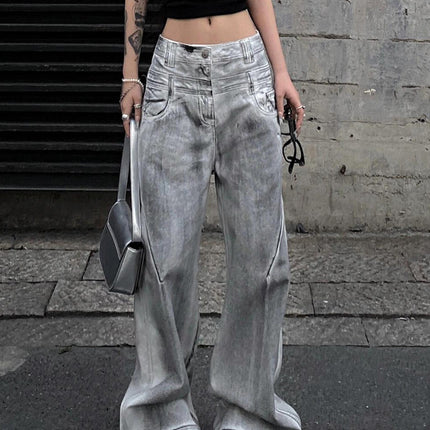 Women's Retro Straight Jeans With Old And Dirty Design