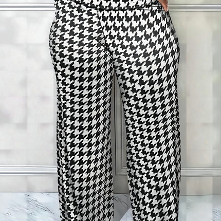 Plus Size Bird Check Comfortable Loose Women's Straight Leg Pants