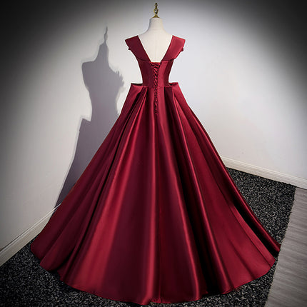 Women's Bride Host Red Dress Satin Wedding Dress