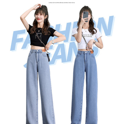 High Waist Jeans Women Summer Straight Leg Tencel Small Wide Leg Pants Ice Silk Women Pants