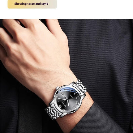 Stainless Steel With Double Calendar Quartz Watch Waterproof Luminous