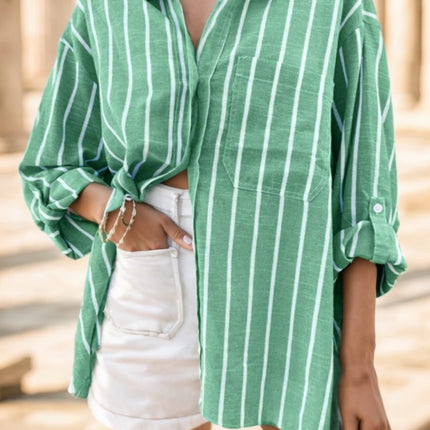 Women's Spring  Summer Loose Casual Striped Raglan Sleeve Blouse Women Shirt