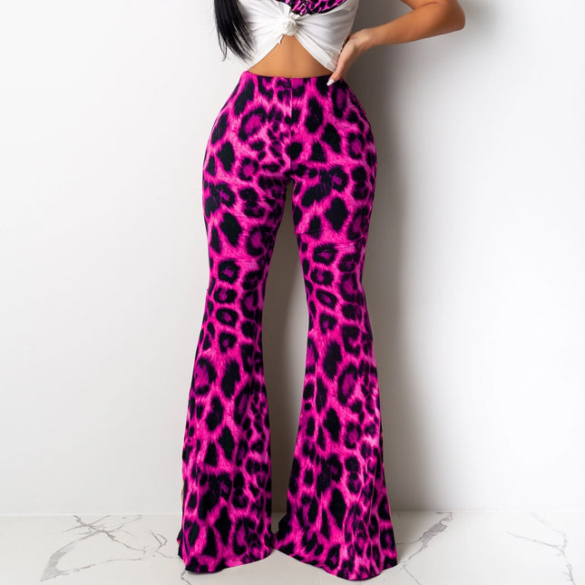 Leopard Print Lip Printings Bell-bottom Pants Two-piece Set
