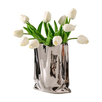 Ceramic Vase Silver-plated Simple Living Room Paper Bag Flower Arrangement