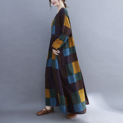 Literary Plus Size Plus Fertilizer Plus Printing Long-sleeved Dress