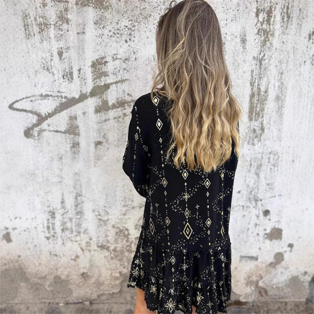 Solid Color Bronzing Fashion Horn Lace Sleeve Hollow-out Plus Size Dress