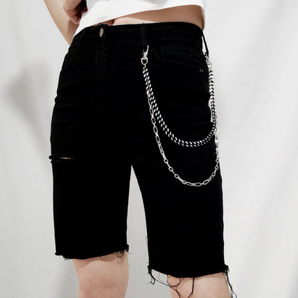 New European And American Punk Style Personality Double Pants Chain Men And Women Black And Silver Mixed Simple Chain Hip-hop Jeans Decoration