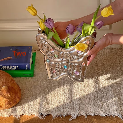 Silver Electroplated Aromatherapy Diffuse Butterfly Flower Arrangement Vase