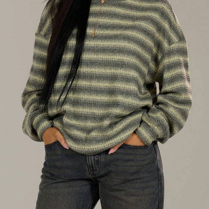 Casual Elegant Round Neck Striped Pullover Knitted Sweater