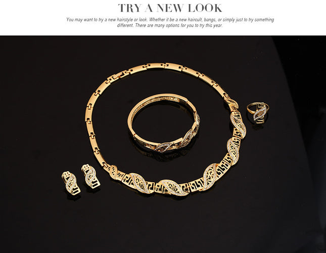 Four-piece Set Of New Hot Style Earrings Bracelets And Rings