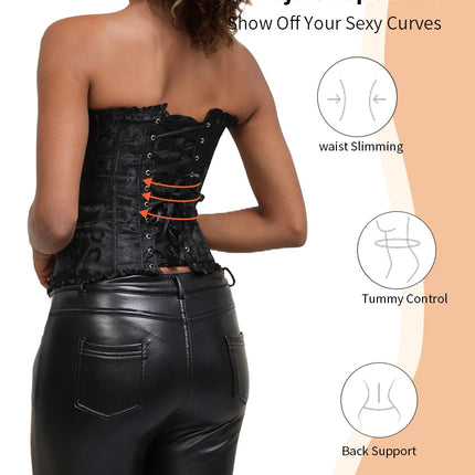 Bustier Corset Tops For Women Overbust Lace Up Date Night Outfit Strapless Steel Boned Going Out Holiday Party Rave Valentine Tank Tops