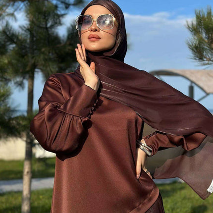 Women's Muslim Style Satin Stitching Design Elegant Fashion Dress