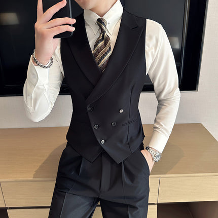 Slim Double-breasted Closure Collar Vest Pants Suit