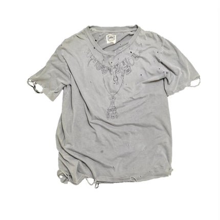 Damaged Neck lace Reworked Washed Short Sleeves