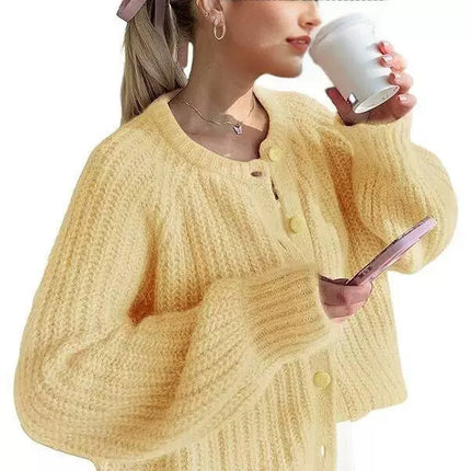 Women's Puff Sleeve Knitted Cardigan Sweater