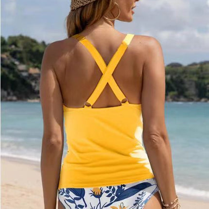 Bikini Beach Print Suspender Swimsuit Suit