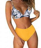 Solid Color Printing Bikini Beach Swimsuit