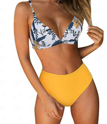Solid Color Printing Bikini Beach Swimsuit