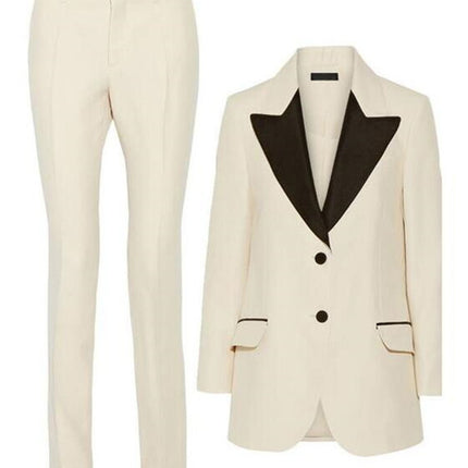 Lady Women Suits Set Spring And Autumn White Peak Lapel