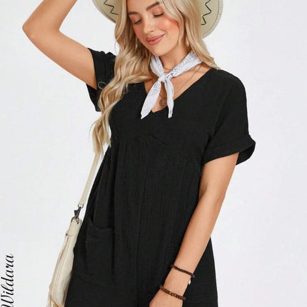 Batwing Sleeve Pocket Patched Romper