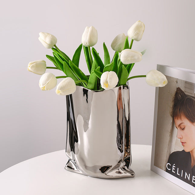 Extremely Simple Silver Vase Creative Irregular Ceramic Ornaments