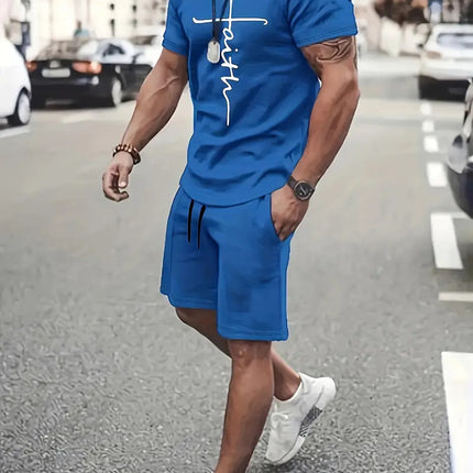 Casual Sports Suit Round Neck Short Sleeve 3d Digital Printing Design Two-piece Set
