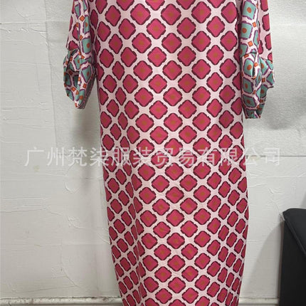 V-neck Printed Plus Size Loose Waist Dress Women