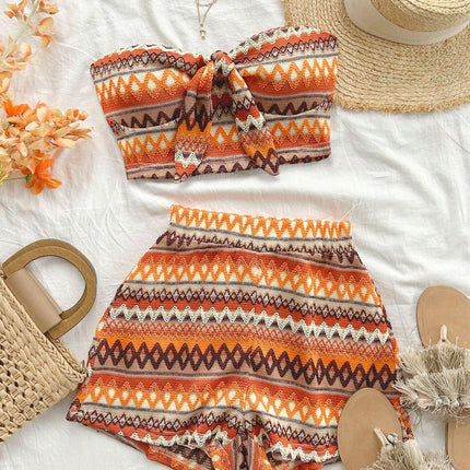 Women's Sexy 2pcs Set  Summer  Colorful Striped Elastic Suitable For Vacation And Daily Travel