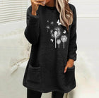 Women's Printed Round Neck Pullover Long Sleeve Pocket Double-sided Velvet Sweatshirt