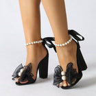 Fashion Ribbon Bow Beaded Female Peep-toe High-heeled Sandals