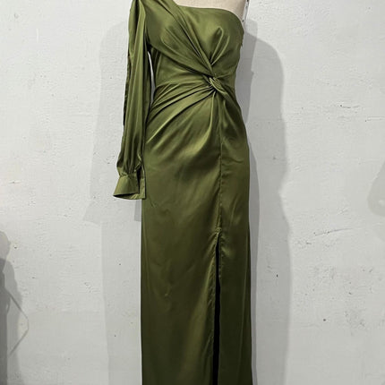 Women's One-shoulder Split Dress Ins Fashion Long-sleeved Slim Long Dresses Party Evening Clothing